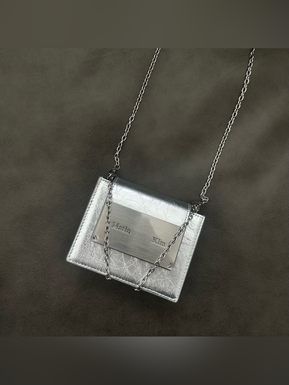 Matin Kim Accordion Mini Bag Silver Wallet on Chain Micro Bag Metallic Crossbody